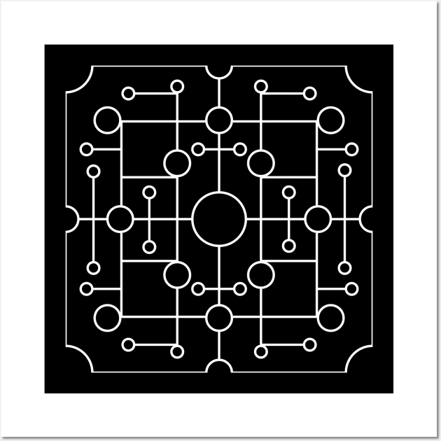 White and Black Art Deco Geometric Circle Tile Design Wall Art by Rhubarb Myrtle